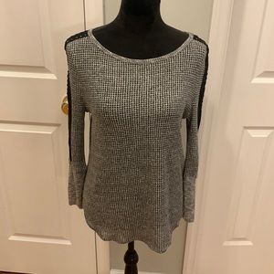 NWOT Soft Surroundings Black Lace and Grey Sweater- Size Petite Medium
